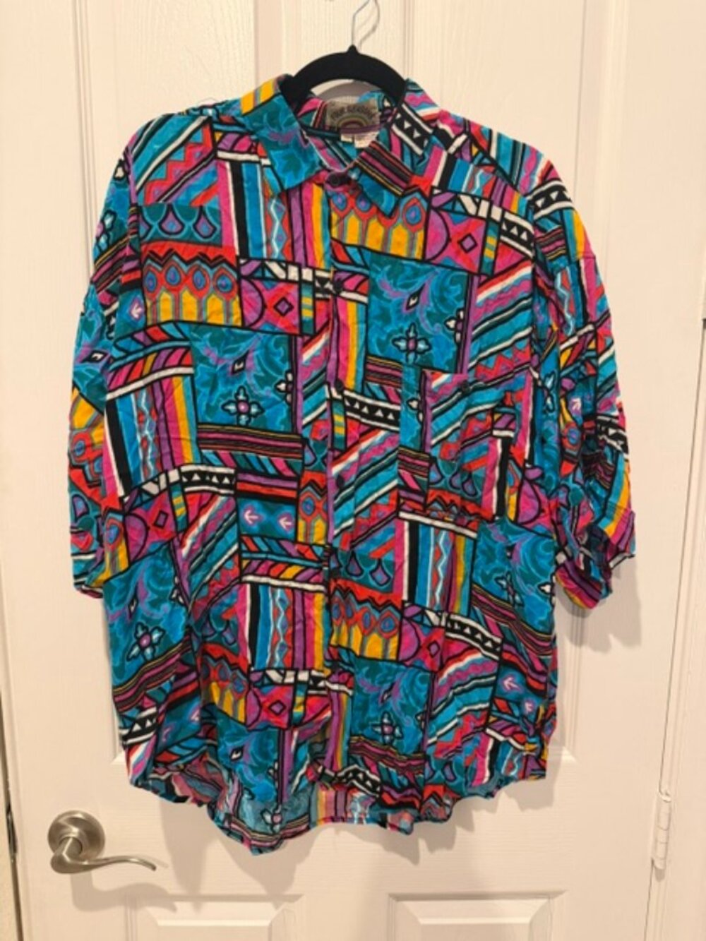 Vintage Four Seasons Rayon Shirt L Multicolor Abstract 90s Artsy Boho